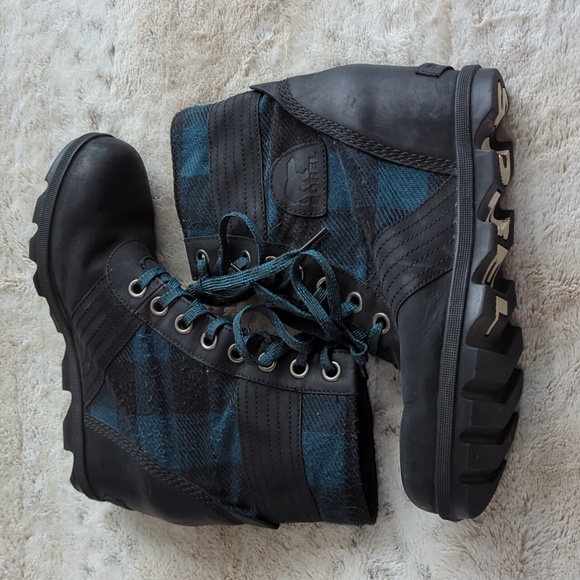 Sorel PDX Women's Lace Up Lexi Wedge Boots Booties Blue Black Plaid Size 10 - Picture 8 of 10